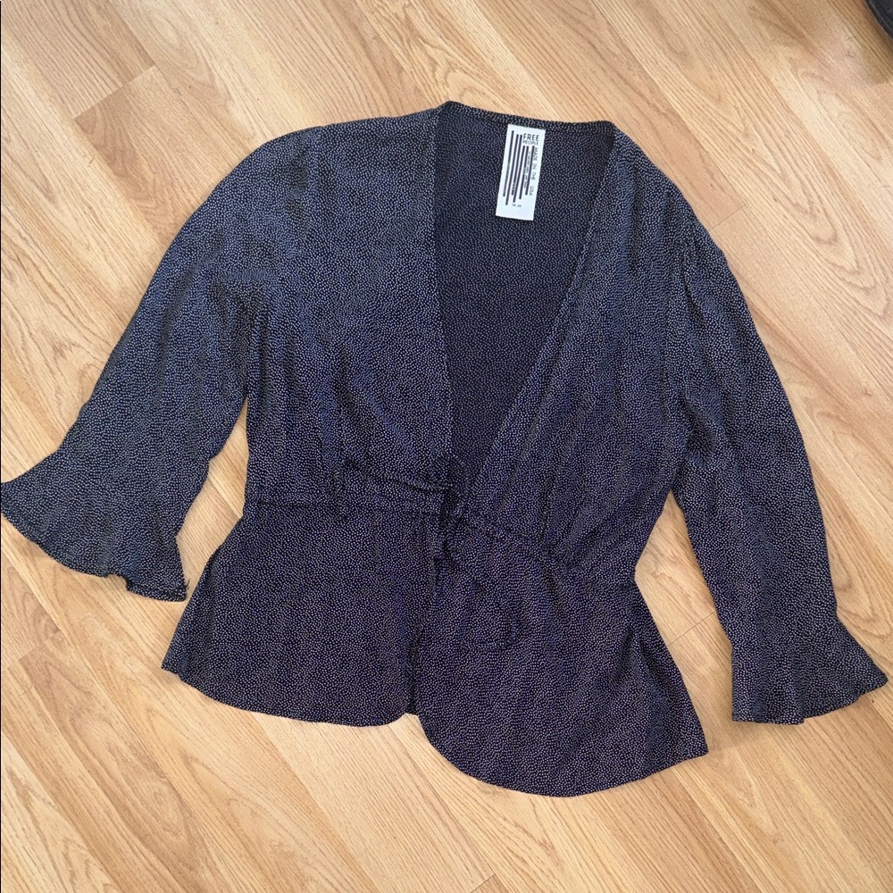 Free People Open Front Top Black Cardigan Bell Sleeves made in USA Medium
